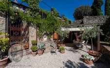 Farmhouse in the center with garden